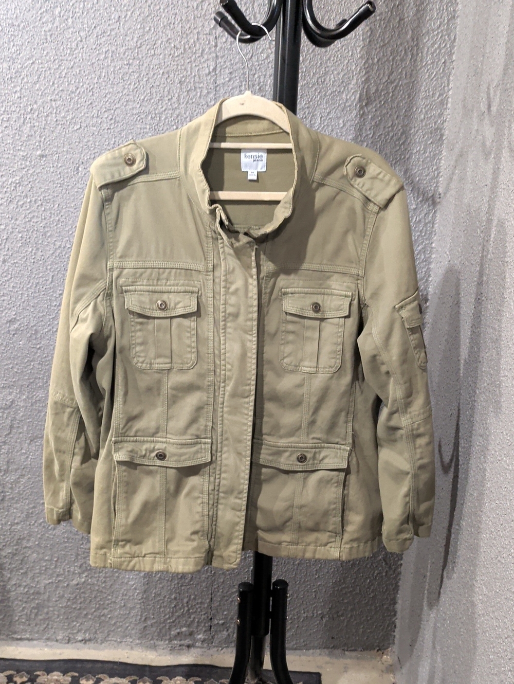 kensie Olive Utility Jacket with Flap Pockets